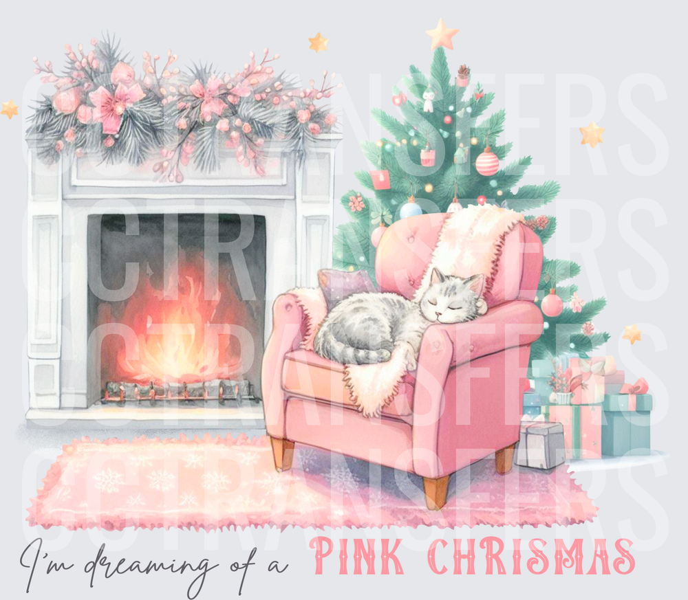 I'm Dreaming of a Pink Christmas Sleeping Cat (DTF)