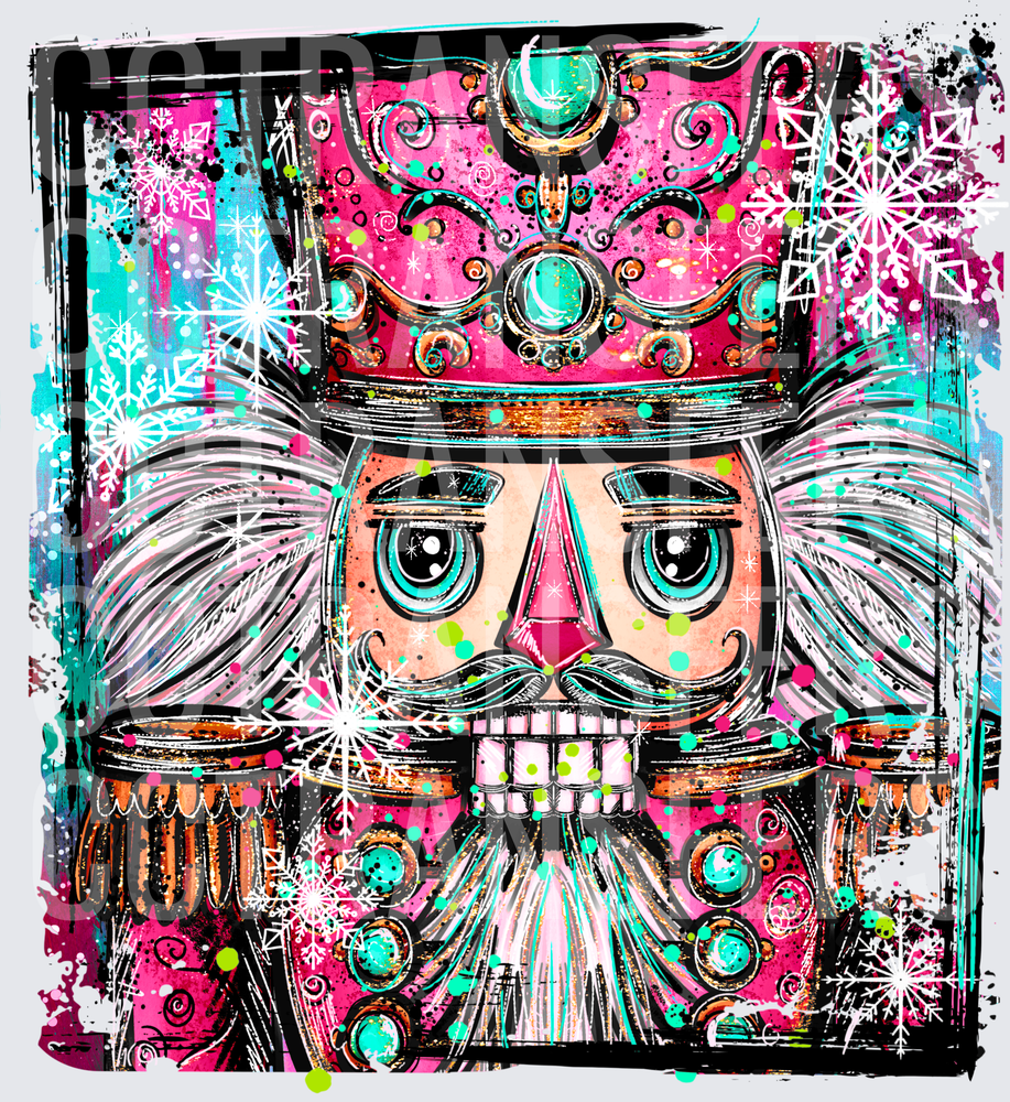 Colorful Holiday Toy Soldier with Crown and Snowflakes (DTF)