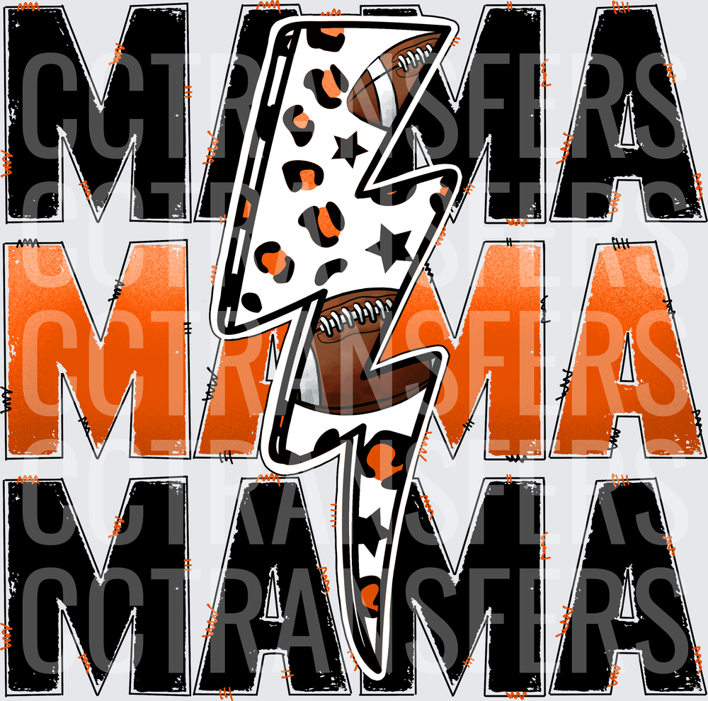 Football Mama Leopard Lightning Bolt Stacked Design (DTF)