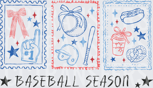 Baseball Season Stamp Collection Red Blue Stars (DTF)