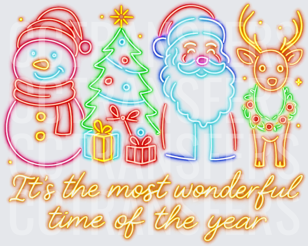 Neon Christmas Snowman Santa Reindeer Most Wonderful Time (DTF)