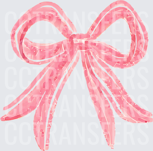 Watercolor Pink Ribbon Bow with Flowing Tails (DTF)