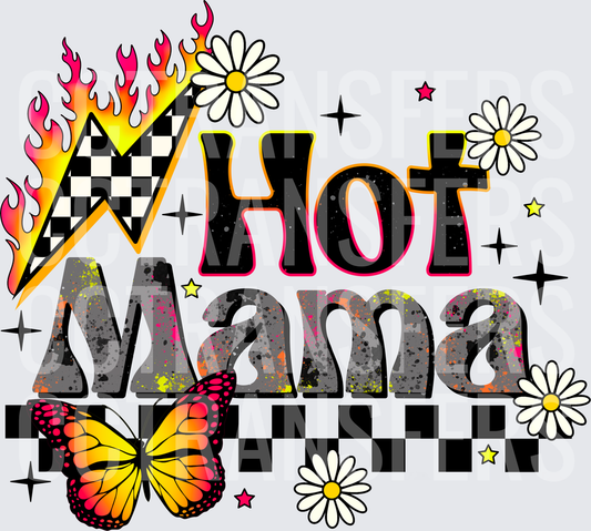 Hot Mama Flaming Checkered Lightning Bolt Butterfly Daisy (DTF)