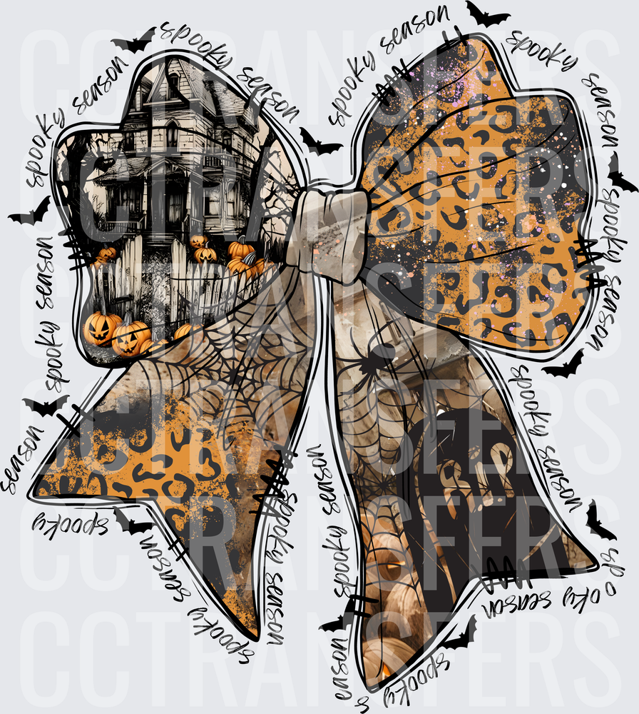 Spooky Season Halloween Bow Haunted House Leopard (DTF)
