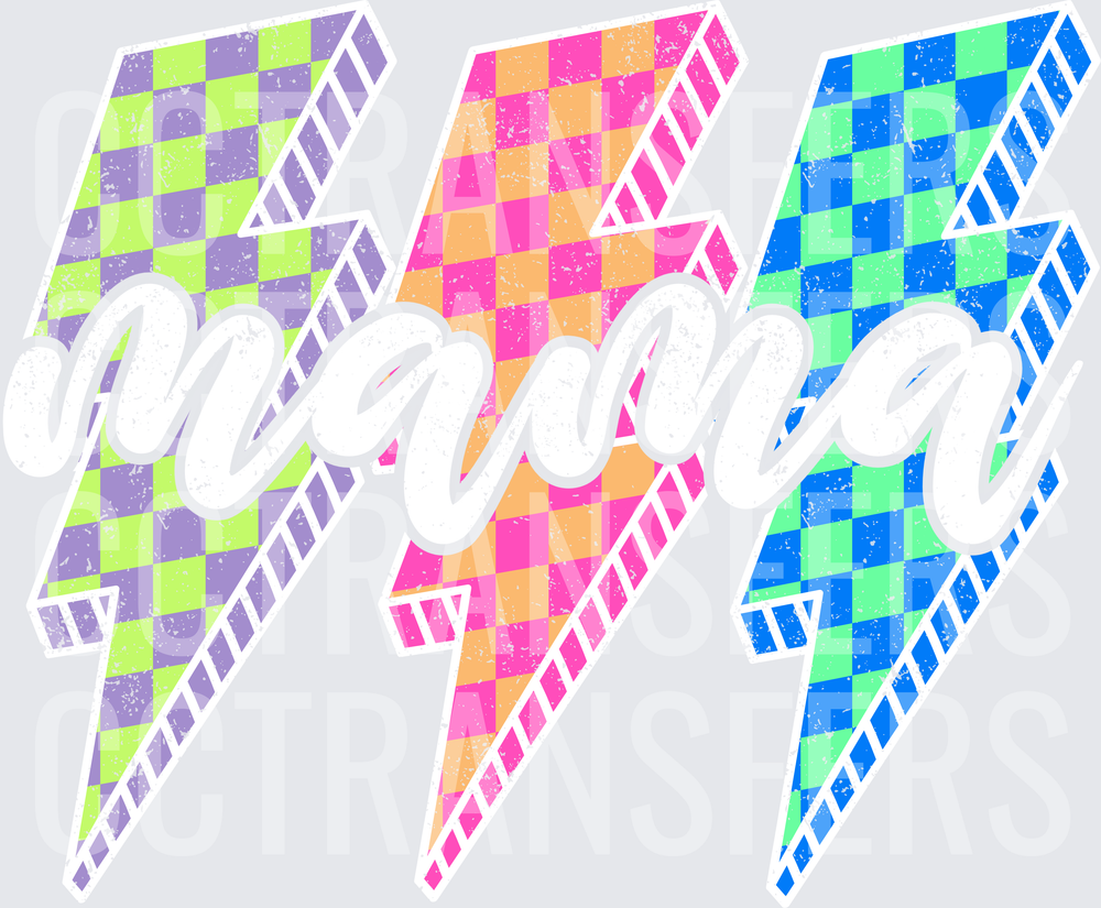 Retro Checkered Lightning Bolt Nana Triple Color Set (DTF)