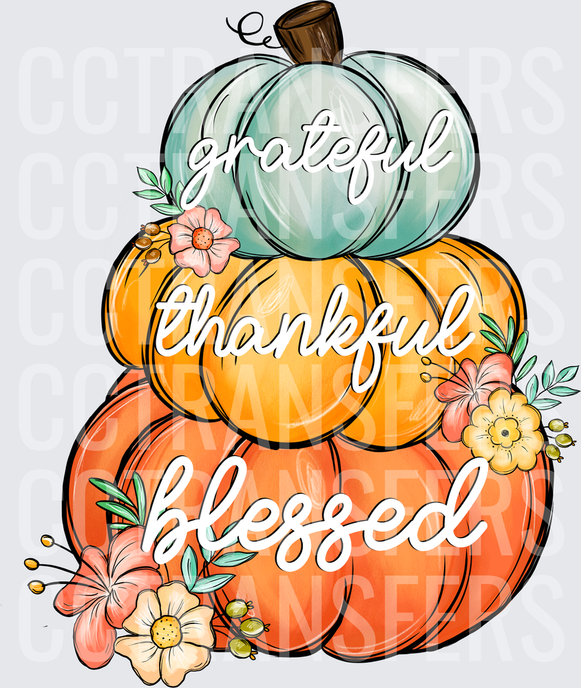 Grateful Thankful Blessed Stacked Floral Pumpkins (DTF)