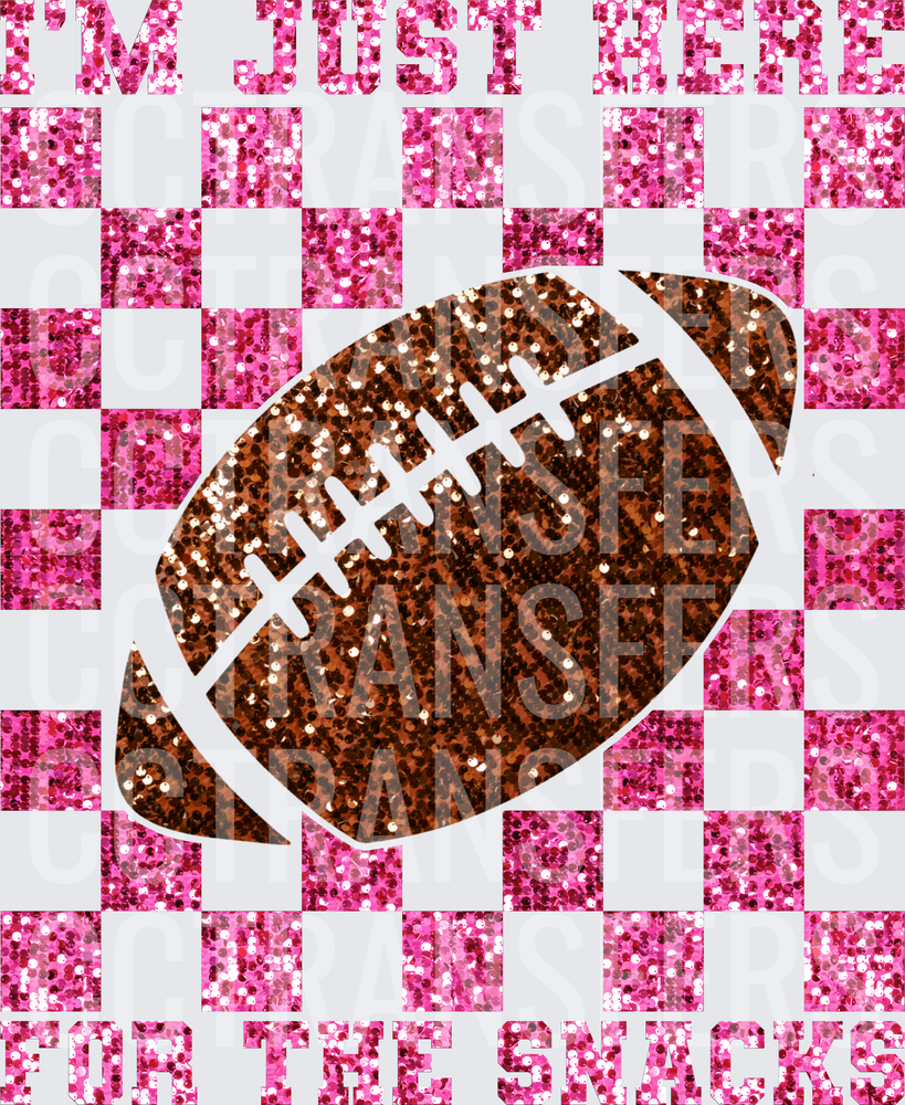 I'm Just Here For The Snacks Glitter Football DTF