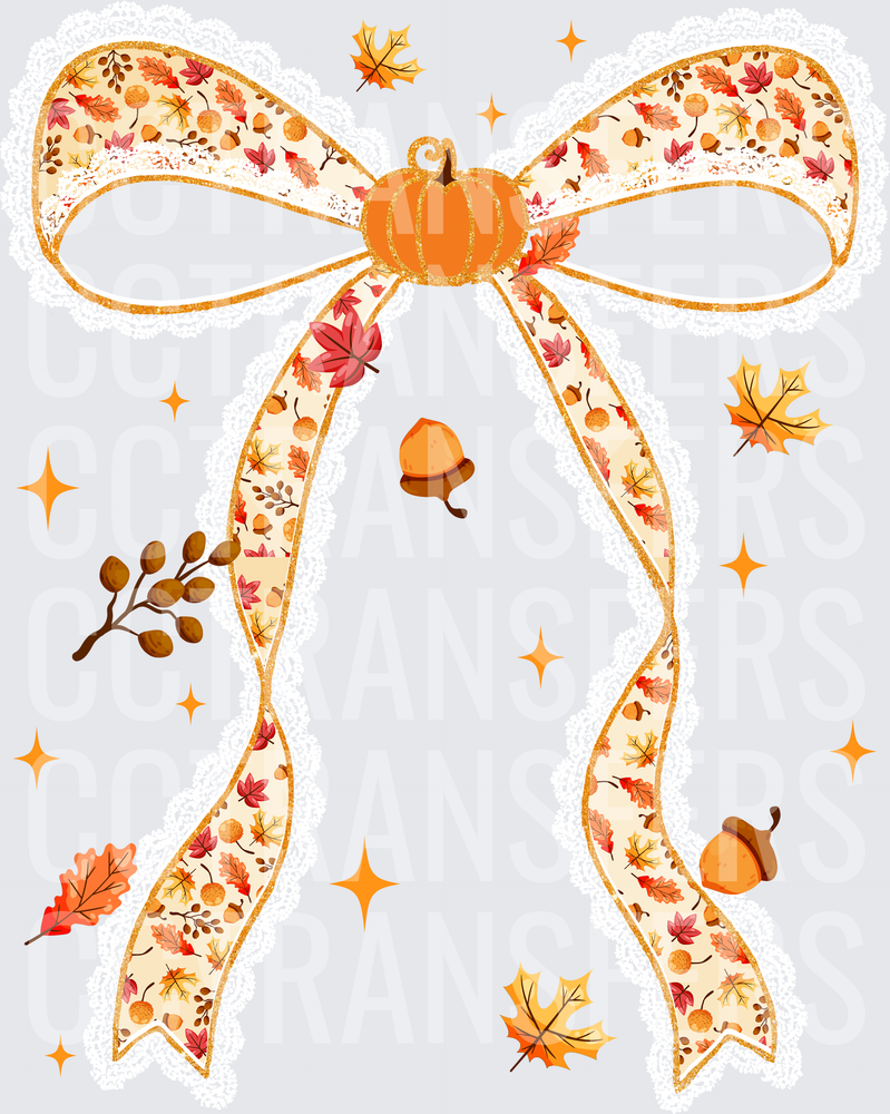 Autumn Pumpkin Bow with Fall Leaves and Acorns (DTF)