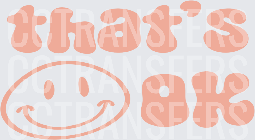 That's OK Retro Bubble Font Smiley Face Peach (DTF)