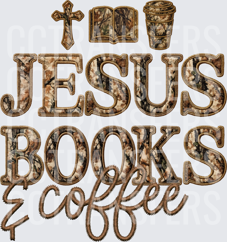 Jesus Books & Coffee Camo Embroidery Style (DTF)