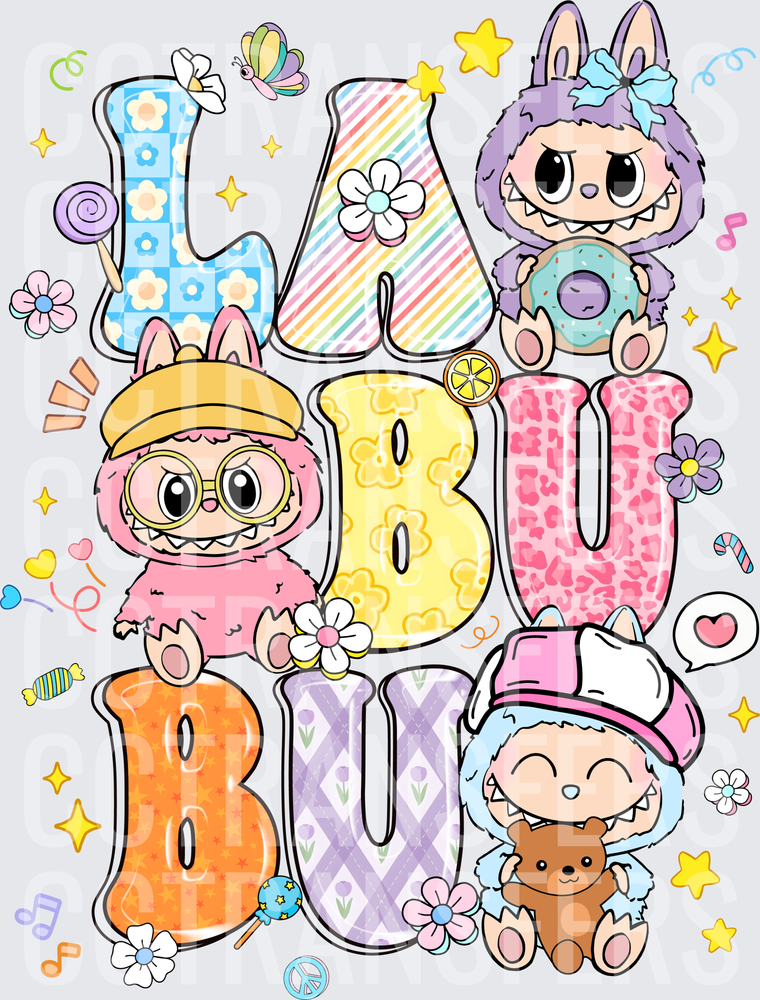 Labubu Kawaii Monster Characters Colorful Letter Design (DTF)