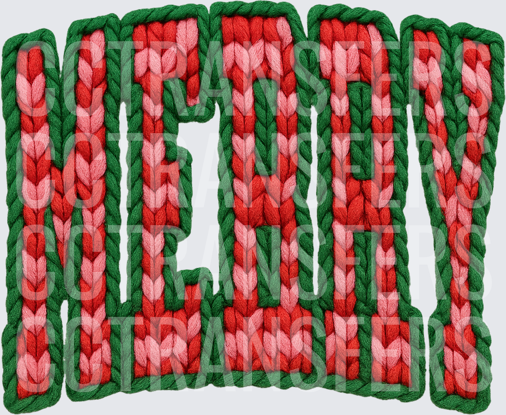 Merry Knit Yarn Letter Red Green Christmas Word (DTF)