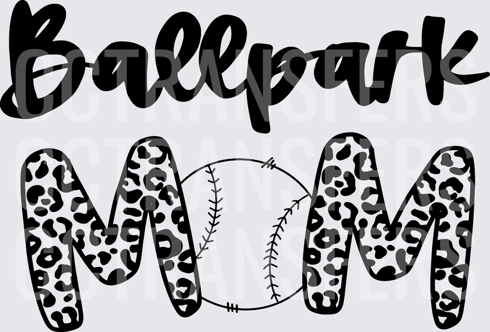 Ballpark Mom Leopard Print Baseball Script (DTF)
