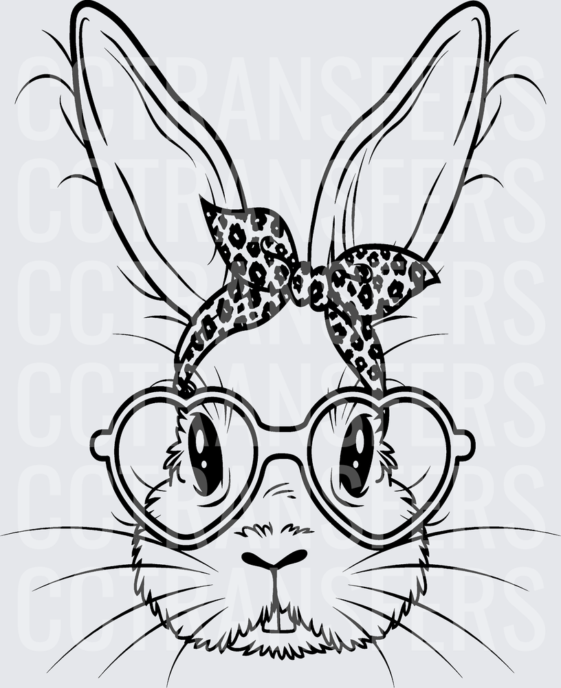 Sassy Bunny with Leopard Headband and Heart Sunglasses (DTF)