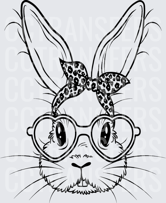 Sassy Bunny with Leopard Headband and Heart Sunglasses (DTF)