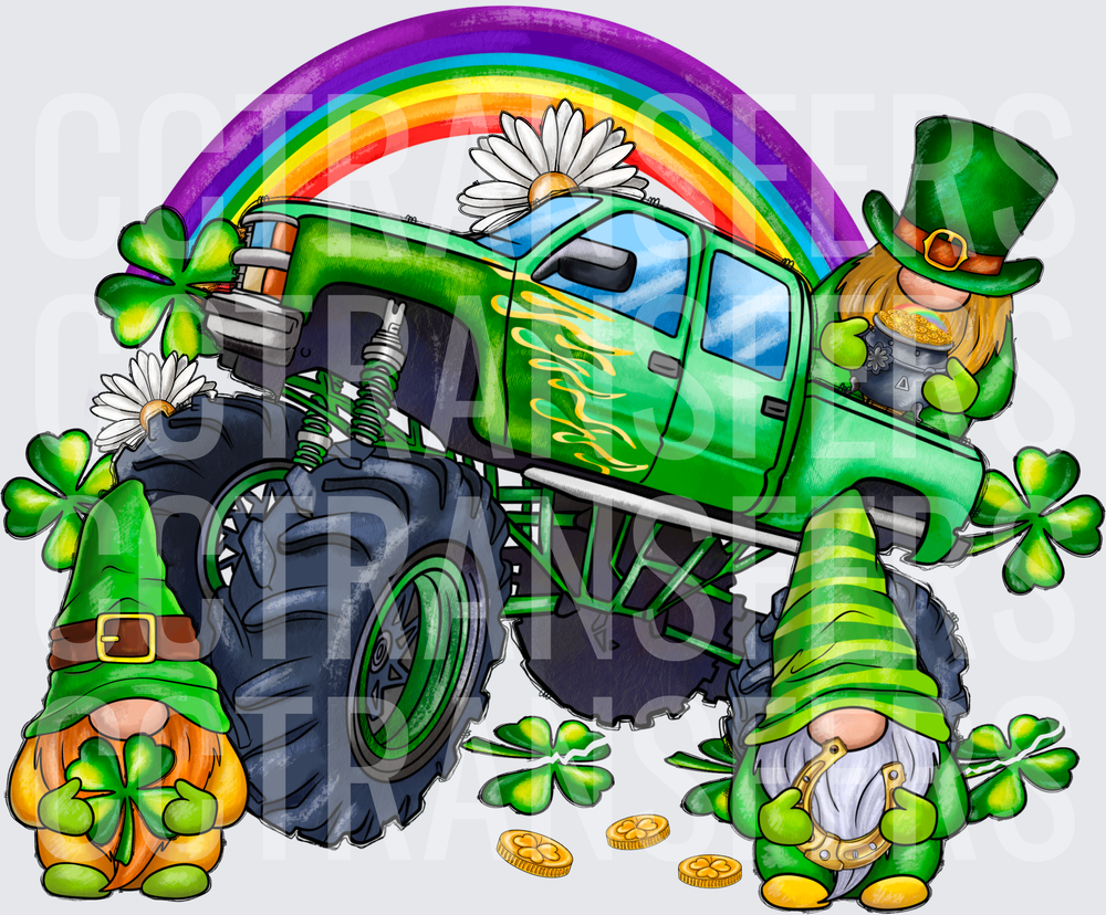 St. Patrick's Day Monster Truck Gnomes Rainbow Shamrocks (DTF)