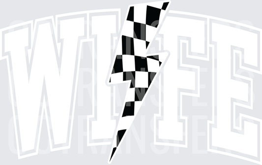 Black and White Checkered Racing Flag Lightning Bolt (DTF)