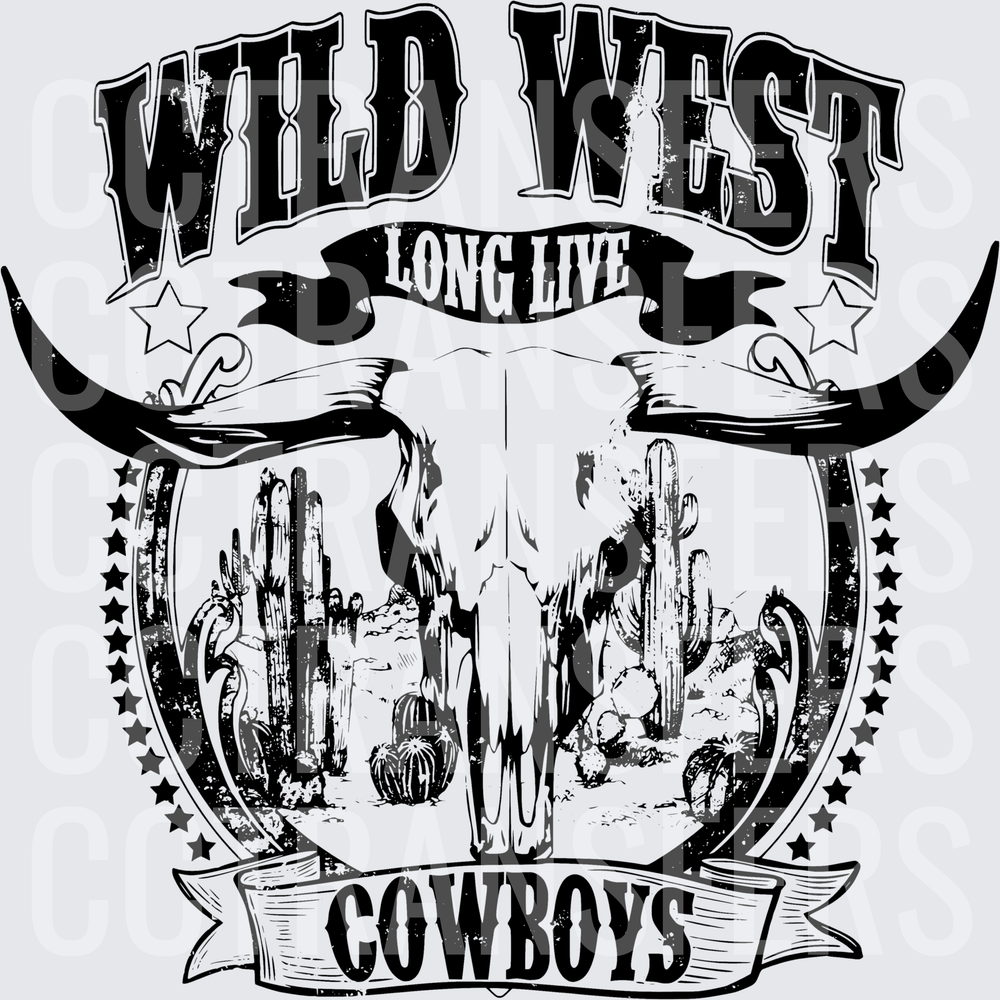 Long Live Wild West Cowboys Bull Skull Desert (DTF)