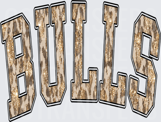 Bulls Arched Varsity Letters Gold Glitter Leopard Print (DTF)