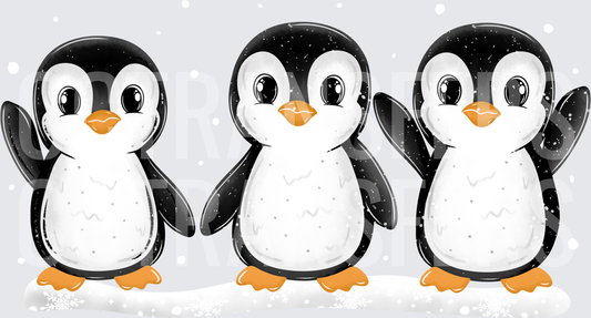 Trio of Cute Baby Penguins in Snow (DTF)