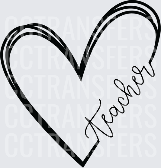 Sketched Heart Teacher Cursive Script (DTF)