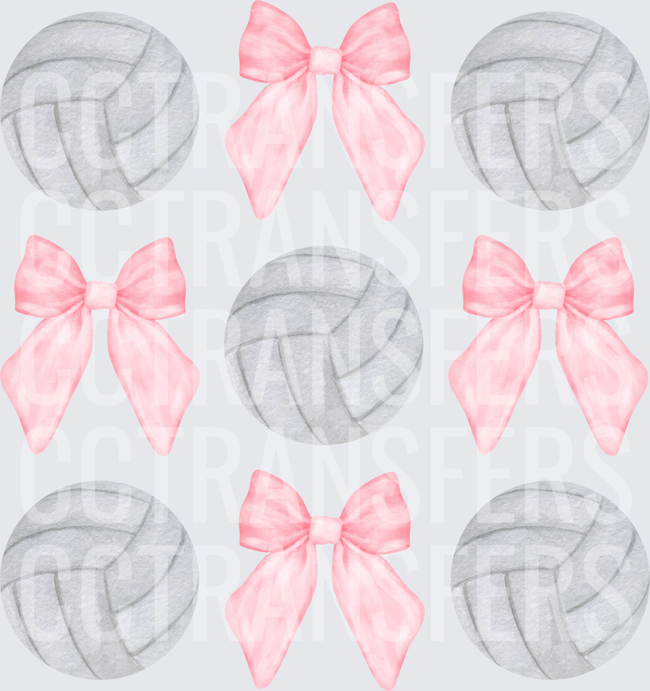 Watercolor Volleyballs and Pink Ribbon Bows Pattern (DTF)