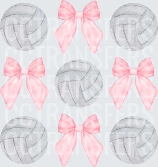 Watercolor Volleyballs and Pink Ribbon Bows Pattern (DTF)