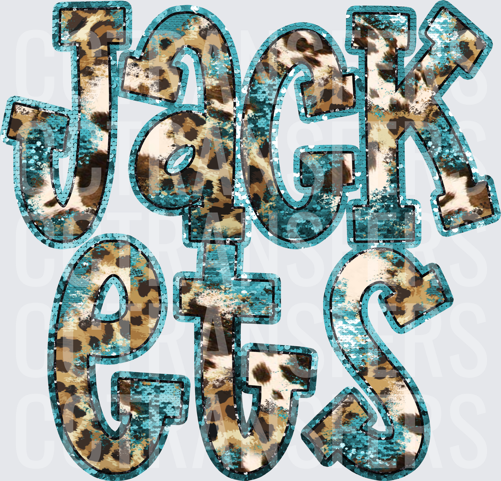 Jackets Teal Sequin Leopard Cowhide Letters (DTF)