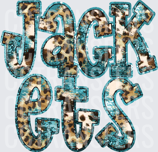 Jackets Teal Sequin Leopard Cowhide Letters (DTF)