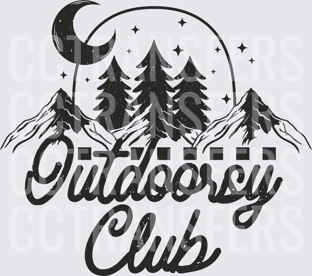 Outdoorsy Club Mountain Pine Trees Moon Stars (DTF)