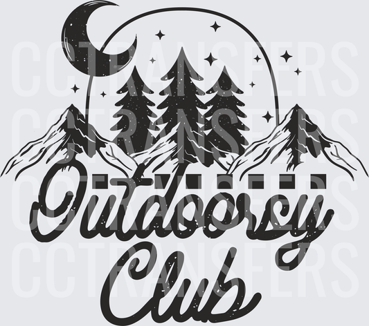 Outdoorsy Club Mountain Pine Trees Moon Stars (DTF)