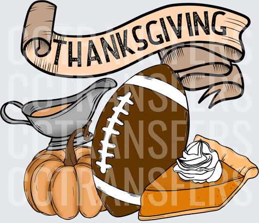 Thanksgiving Football Pumpkin Pie Gravy Banner (DTF)
