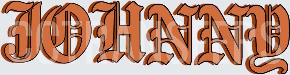 Johnny Old English Gothic Bold Name Lettering Brown (DTF)