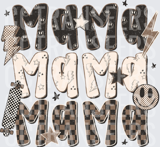 Retro Mama Triple Stacked Checkered Smiley Lightning (DTF)