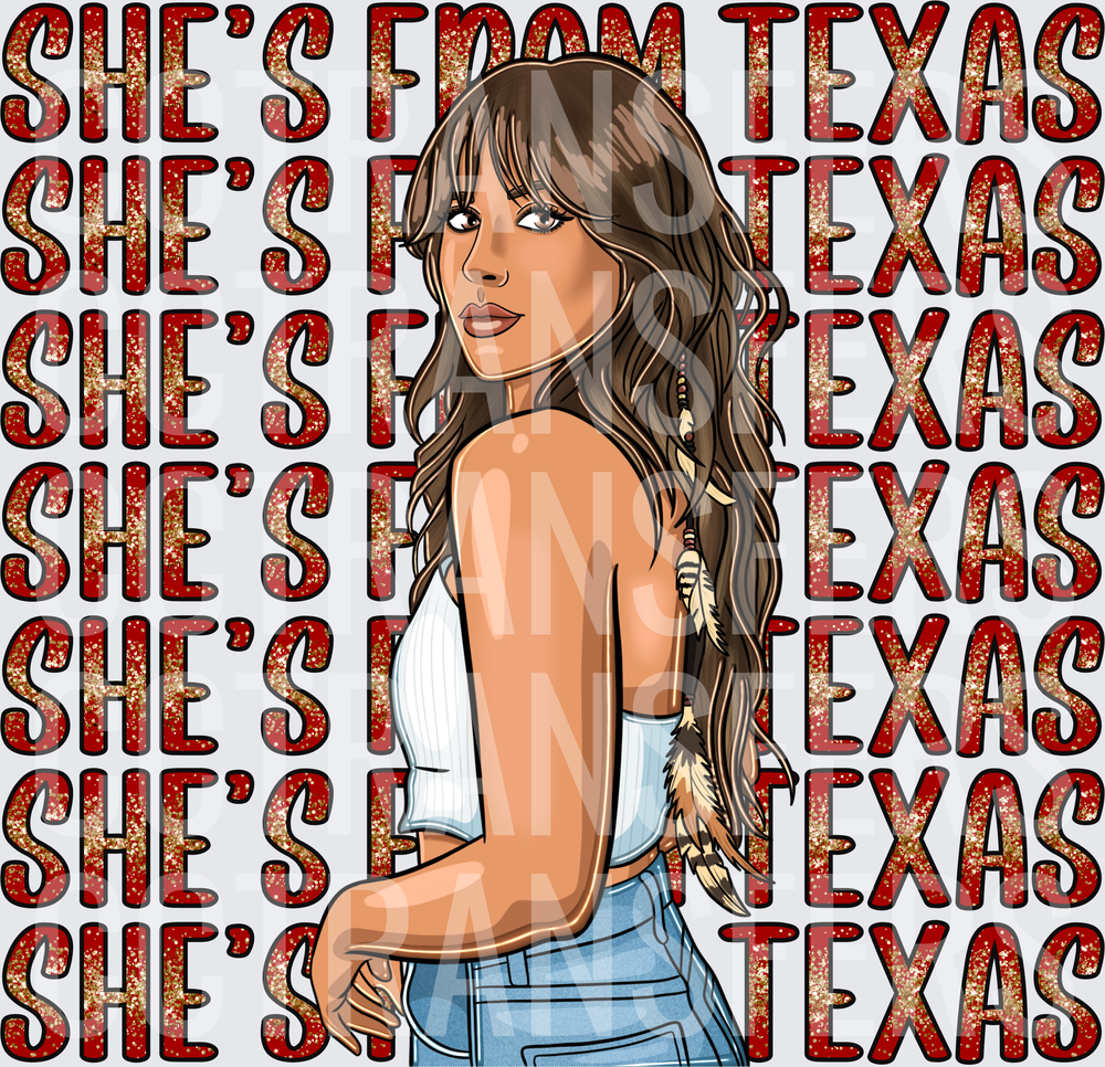 She's From Texas Boho Woman Glitter Text (DTF)