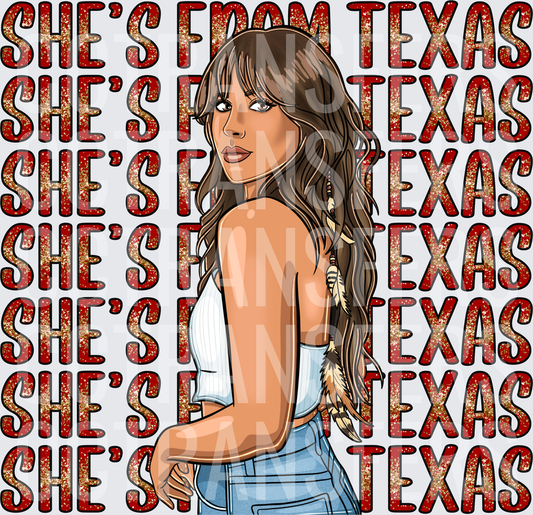 She's From Texas Boho Woman Glitter Text (DTF)
