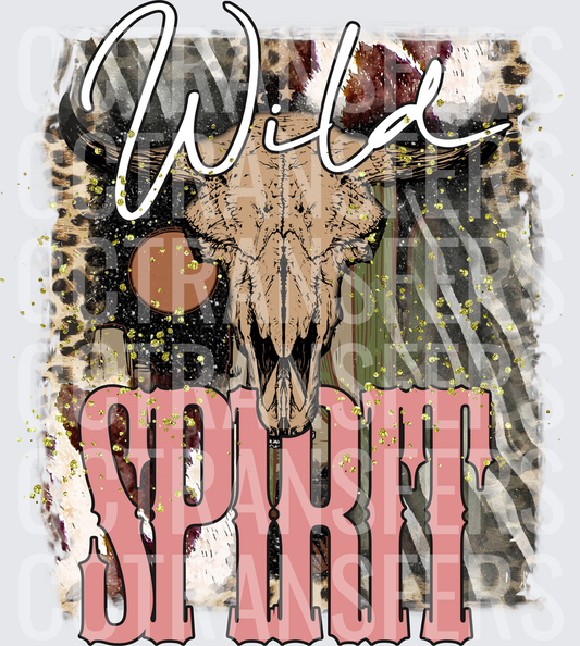 Wild Spirit Bull Skull Leopard Glitter Western (DTF)