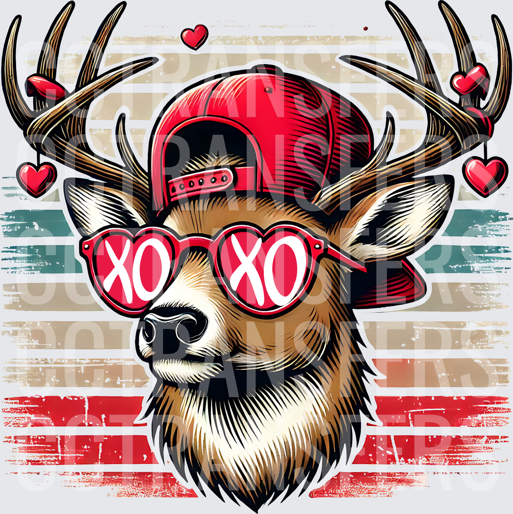 Cool Buck Deer XOXO Heart Sunglasses Valentine Snapback (DTF)