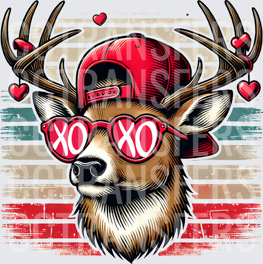 Cool Buck Deer XOXO Heart Sunglasses Valentine Snapback (DTF)