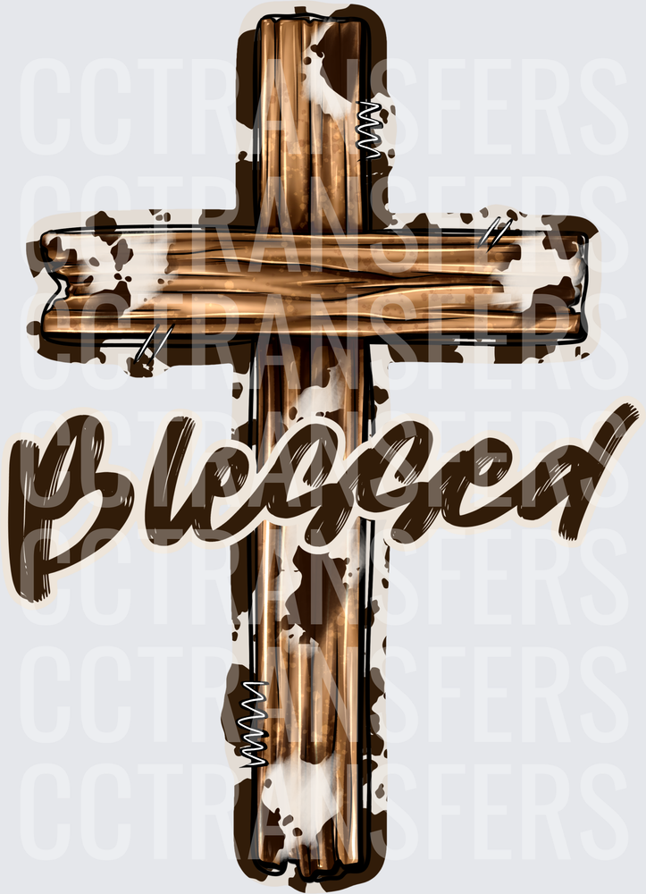 Blessed Rustic Cross Cowhide Western (DTF)