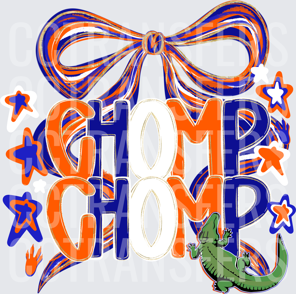 Chomp Chomp Orange Blue Bow Gator Stars (DTF)