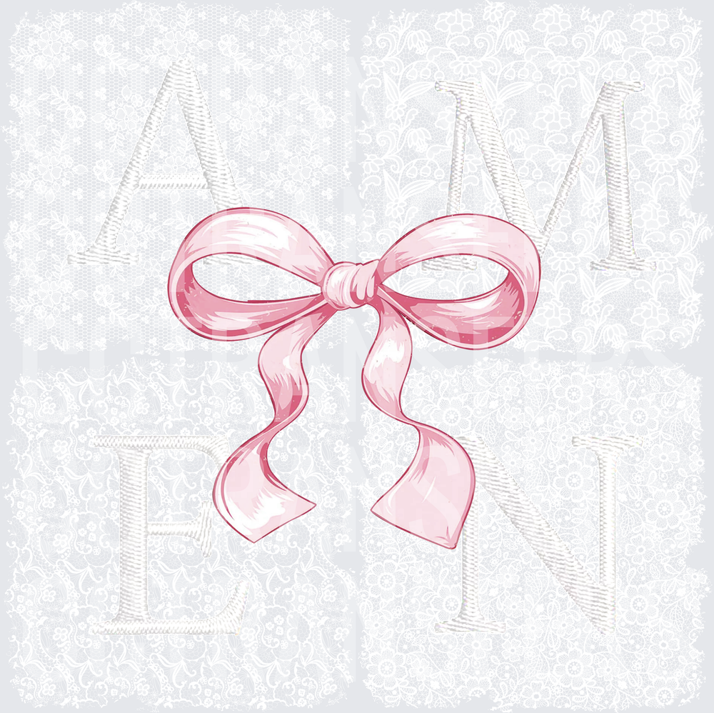 Amen Pink Ribbon Bow Embroidered Letter Design (DTF)