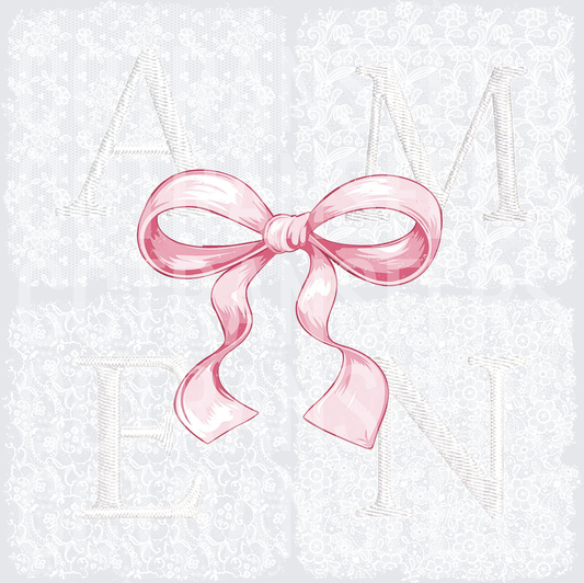 Amen Pink Ribbon Bow Embroidered Letter Design (DTF)
