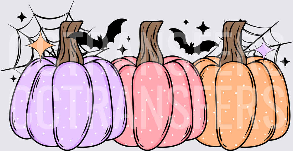 Pastel Halloween Pumpkins Bats Spiderwebs Stars Trio (DTF)