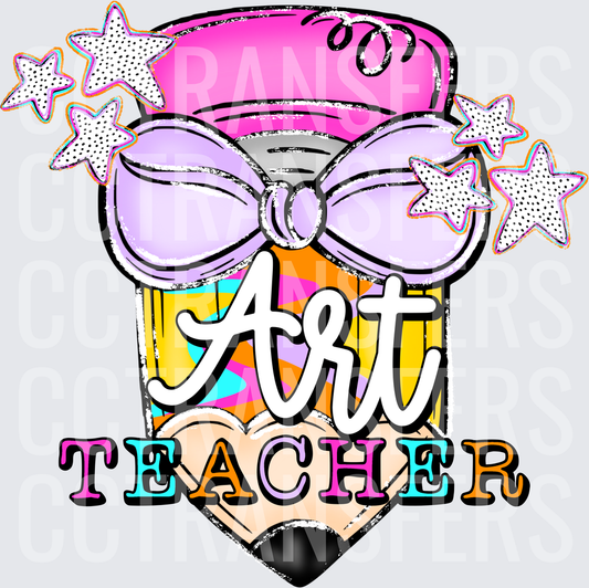 Glam Pencil with Bow Art Teacher Stars (DTF)