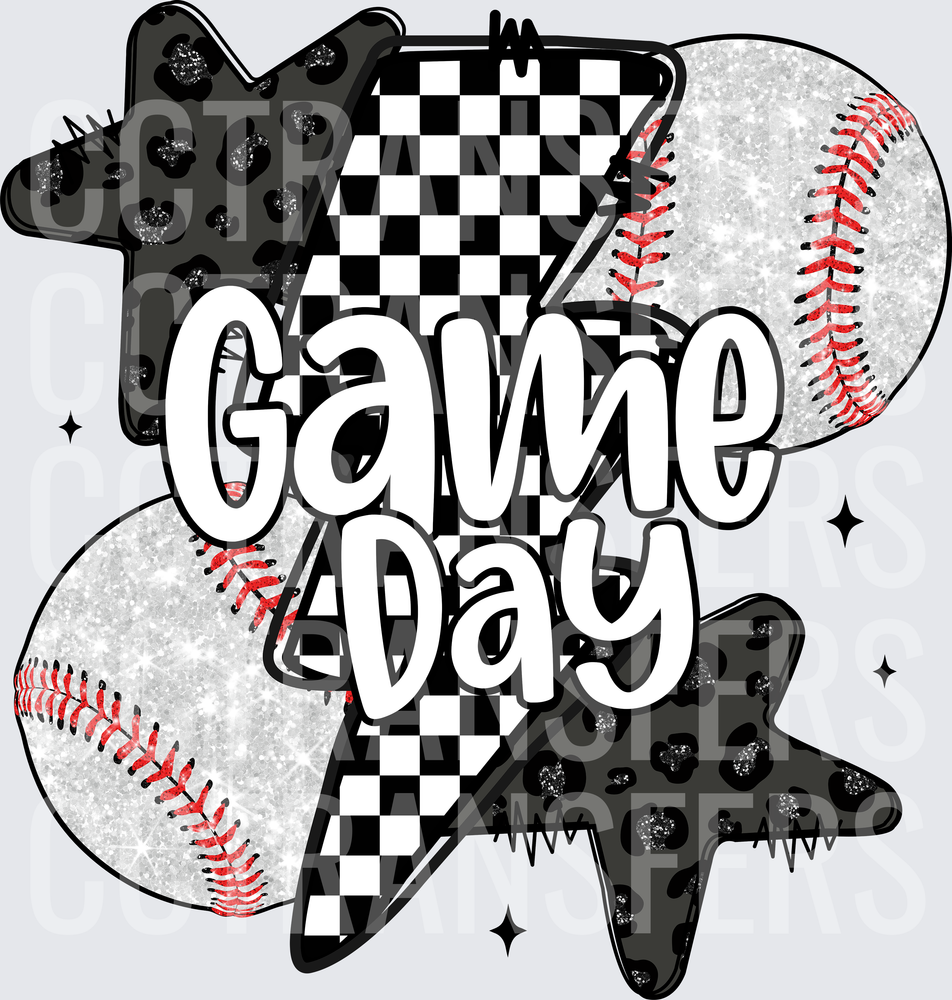 Game Day Baseball Glitter Checkered Leopard Stars DTF