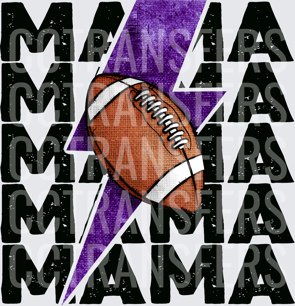 Football Mama Stacked Purple Lightning Bolt (DTF)