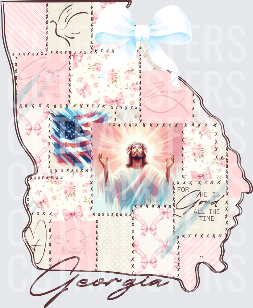 Georgia State Patchwork Jesus He Is Good All The Time (DTF)