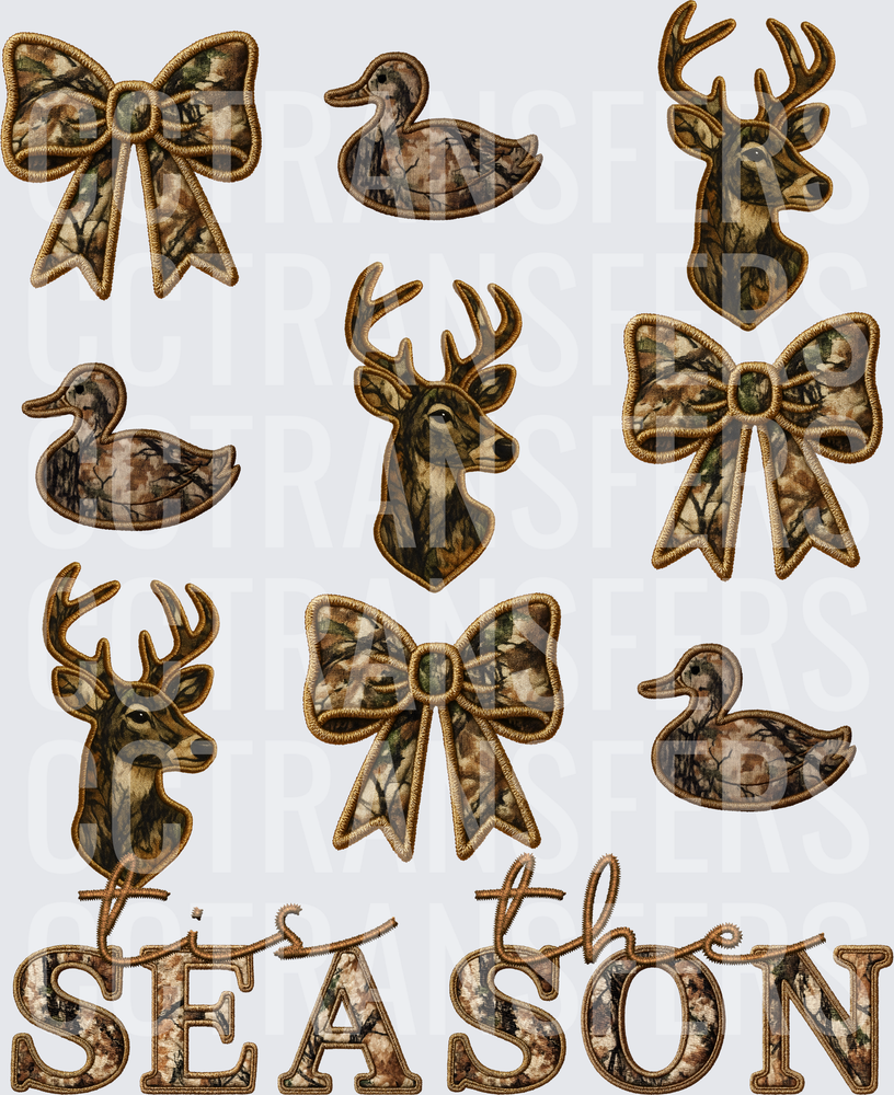 Camo Embroidered Deer Duck Bow It's The Season Bundle (DTF)