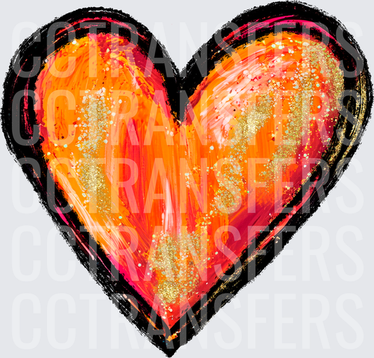 Fiery Painted Heart with Gold Glitter Brushstroke (DTF)